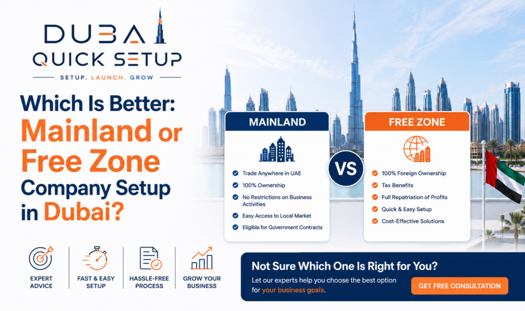 Mainland or Free Zone Company Setup in Dubai
